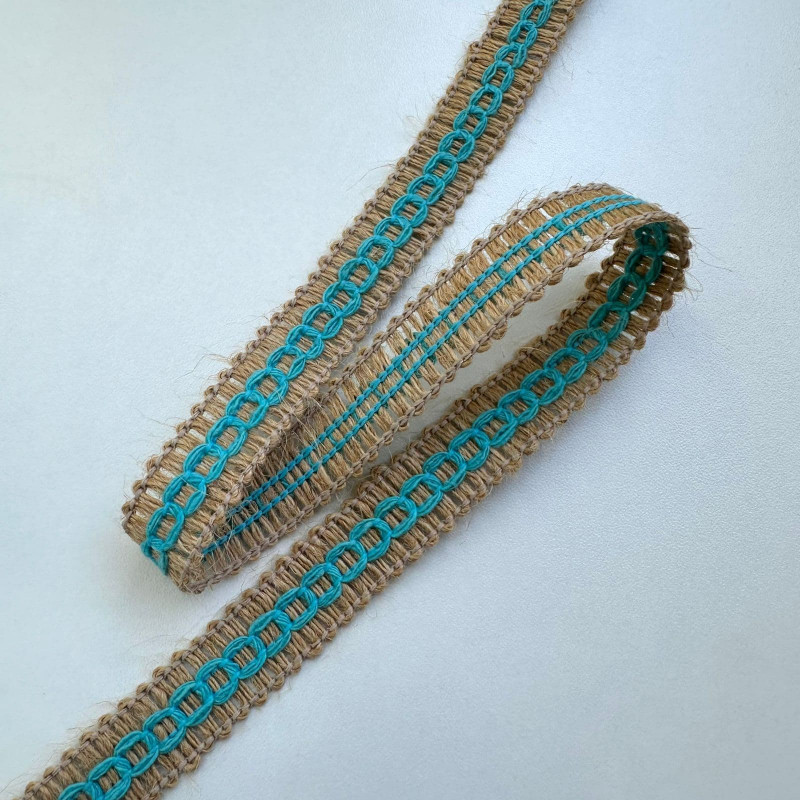 Entremeio de Sisal com Algodão - Turquesa - 1,5cm - 428