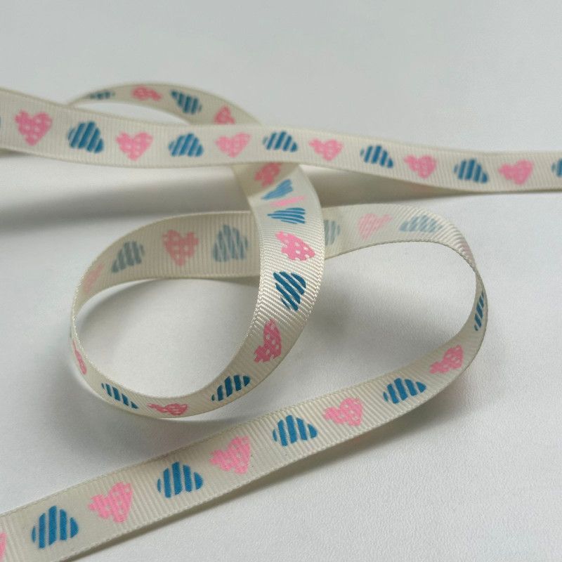 Fita Gorgurão - Corações Azul / Rosa - 1,5cm - 660 Fita Gorgurão - Corações Azul / Rosa - 1,5cm - 660