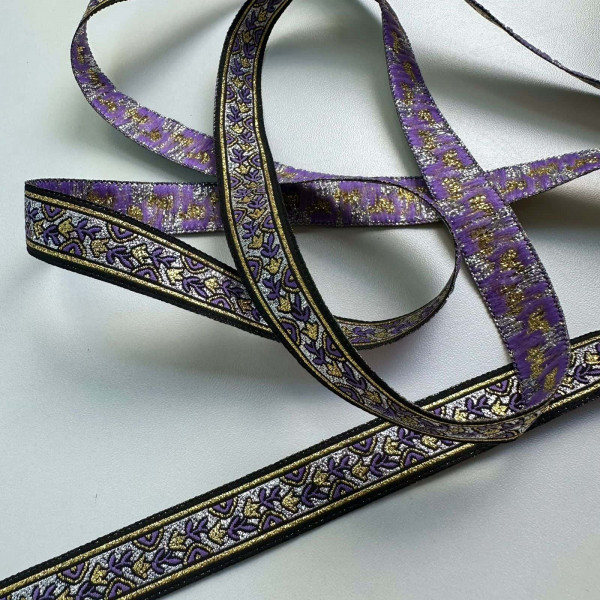 Fita Grega Bordada - Galão Prata / Dourado / Roxo - 1,6cm - 651