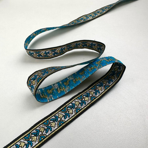 Fita Grega Bordada - Galão Prata / Dourado / Azul Turquesa - 1,6cm - 650