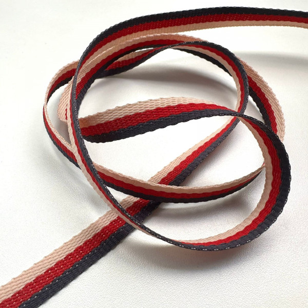 Fita Cadarço - Palha / Vermelho / Marinho Estonado - 1,2cm - 675