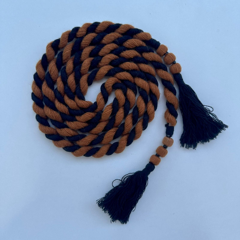 Cordão Trançado - Preto / Camel - com Tassel Bola - 1,5cm - 753