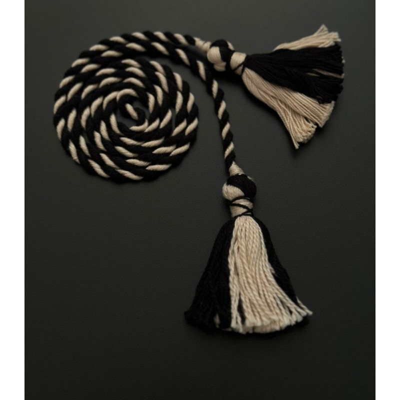 Cordão Trançado - Preto / Crú - com Tassel Bola - 1m - 756