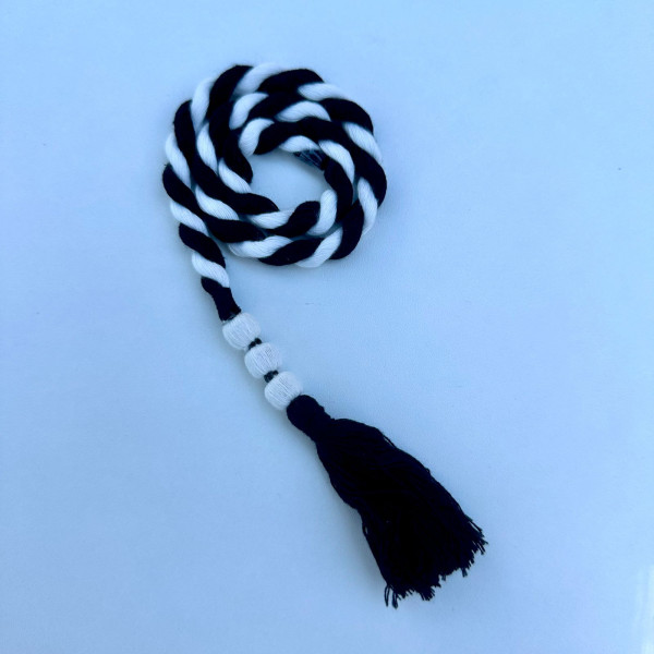Tassel com Borlas / Miçangas e Cordão Alongado - Preto / Branco - 52cm - 769