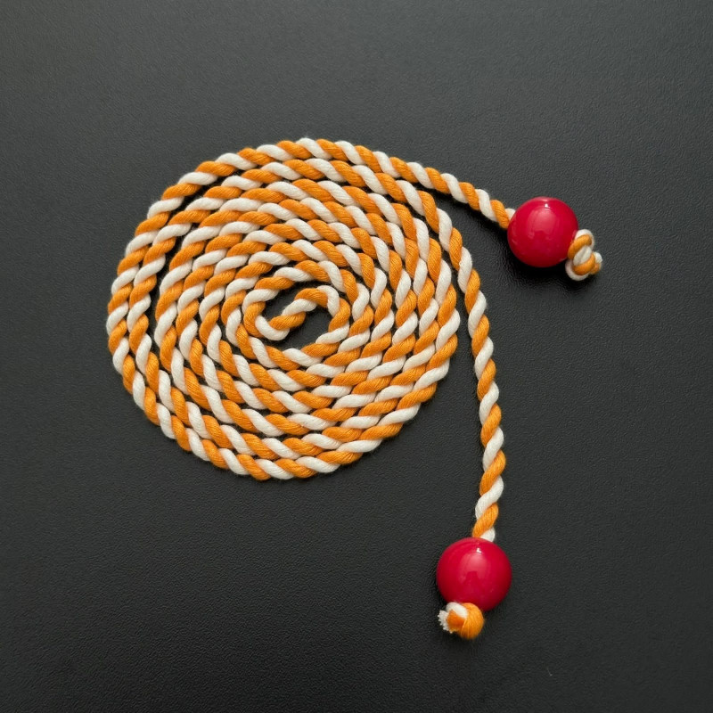 Cordão Trançado - Crú / Laranja - com Ponteiras de Borlas - 1,20m - 793