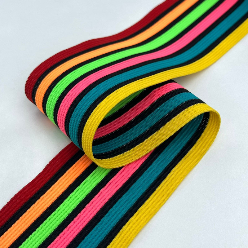 Faixa de Elástico Listrado - Multicolorido - 6,3cm - 727