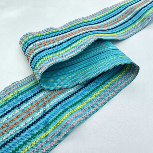 Faixa com Elástico - Bordado Linear Multicolorido - 8cm - 712 Faixa com Elástico - Bordado Linear Multicolorido - 8cm - 712