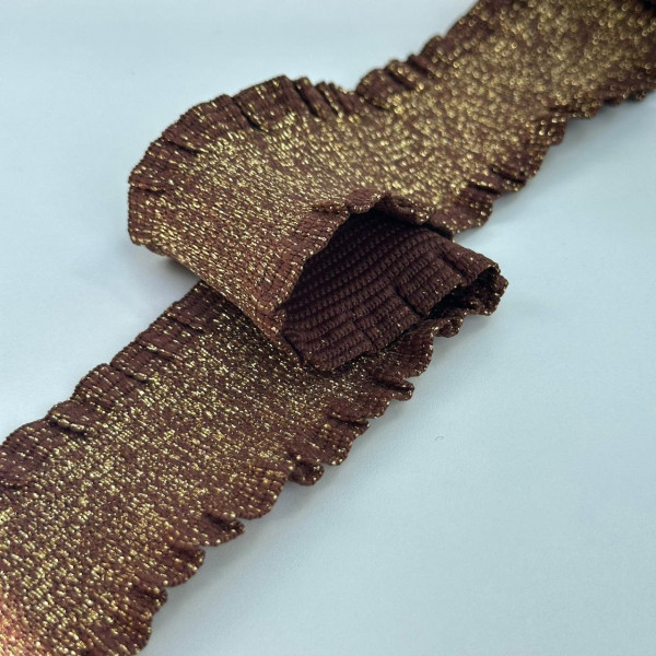 Faixa de Elástico - Franzido Babado - Chocolate / Dourado - 6cm - 729