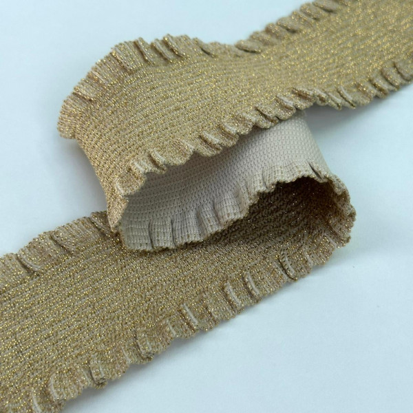 Faixa de Elástico - Franzido Babado - Nude / Dourado - 6cm - 728