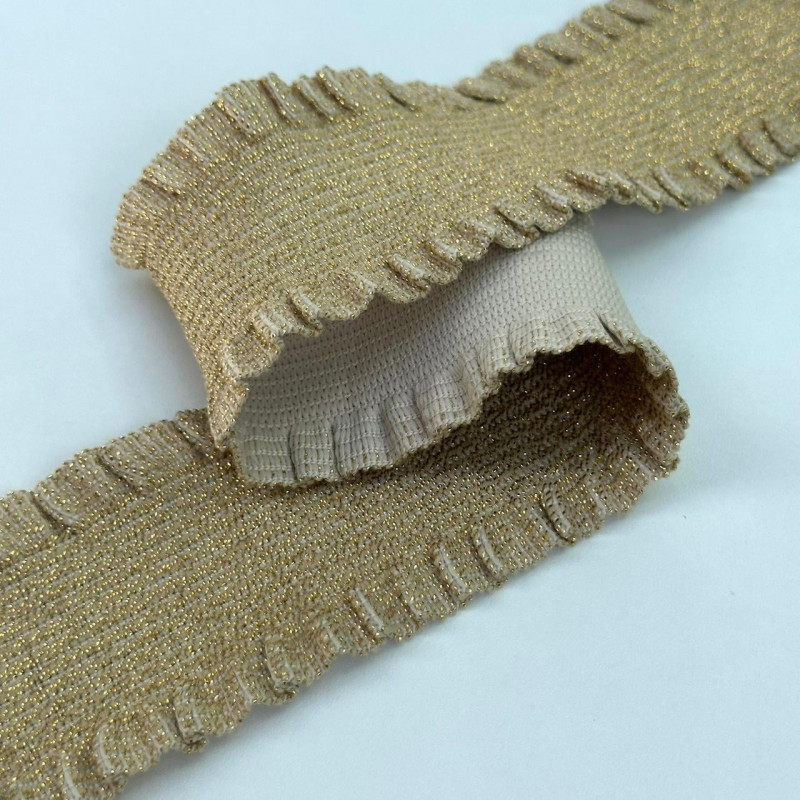 Faixa de Elástico - Franzido Babado - Nude / Dourado - 6cm - 728