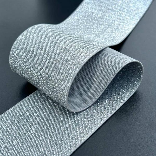 Elástico Imbuia - Encorpado - Cinza / Lurex Prata - 7,4cm - 740
