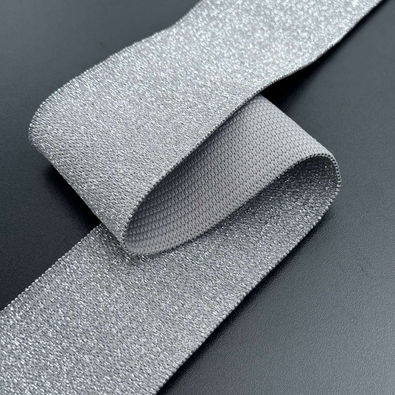 Faixa de Elástico Imbuia - Cinza / Lurex Prata - 6,2cm - 738