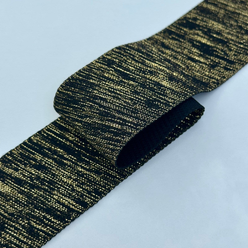 Faixa de Elástico Imbuia - Preto com Lurex Dourado - 5,8cm - 742