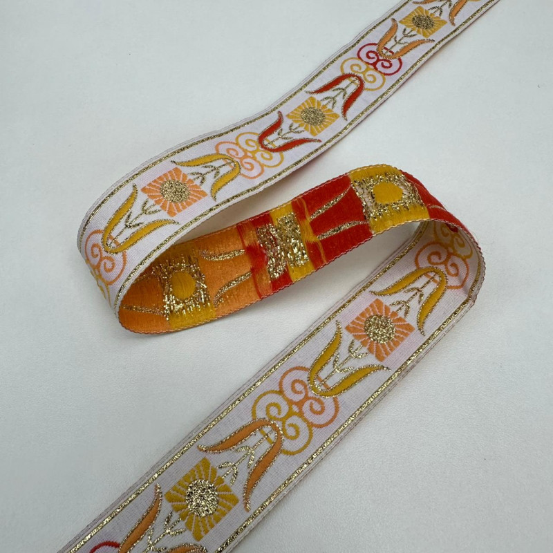 Fita Galão - Ponto Russo - Terracota / Dourado - 2,5cm - 664