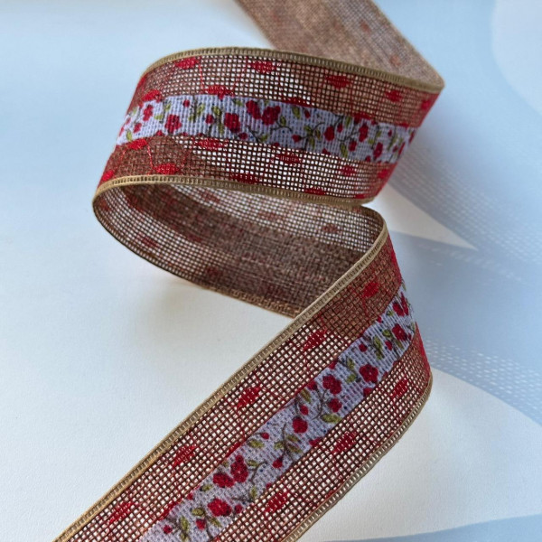 Fita de Juta Floral - Vermelho - 4cm - 822