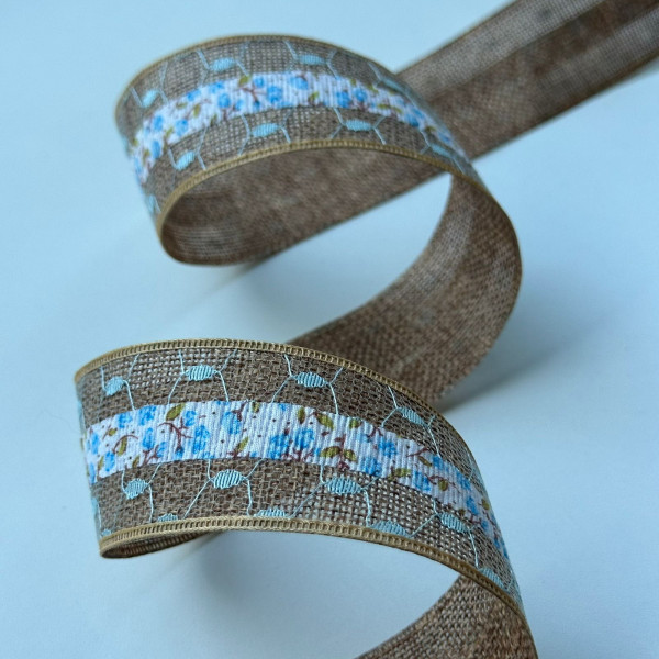 Fita de Juta Floral - Azul - 4cm - 820 Fita de Juta Floral - Azul - 4cm - 820