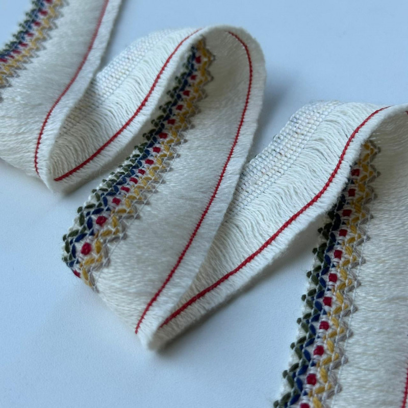 Franja Bordada em Lã Chilena - Crú - 3,5cm - 843 