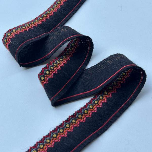 Franja Bordada em Lã Chilena - Preta - 3,5cm - 844