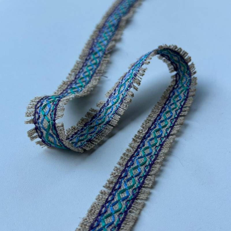 Entremeio Boho Bordado com Franjas nas Bordas - 2cm - 842 Entremeio Boho Bordado com Franjas nas Bordas - 2cm - 842