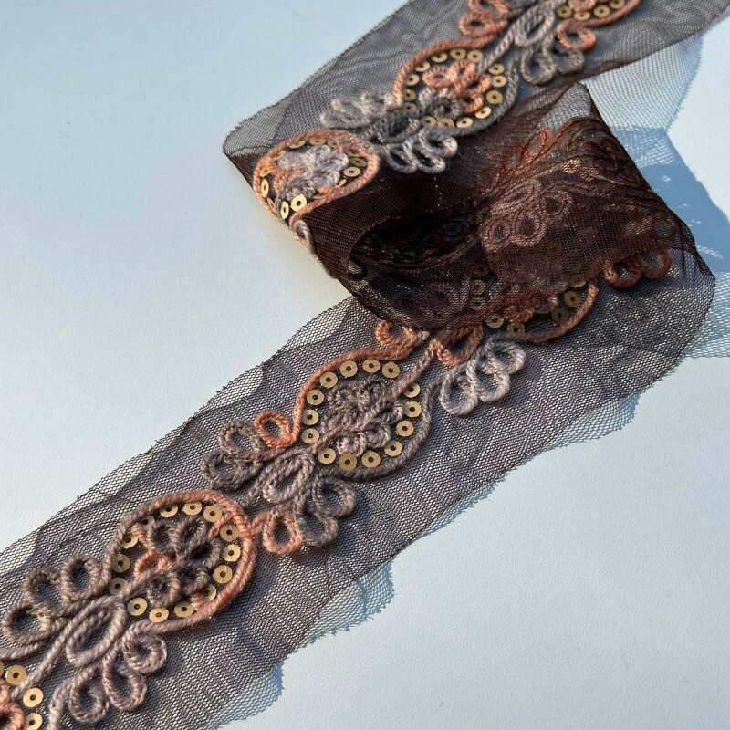 Tule Bordado Boho - Paetizado - 5cm - 888 Tule Bordado Boho - Paetizado - 5cm - 888