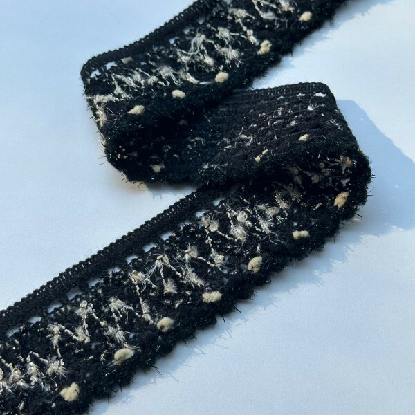 Barrado Boho com Borla - Preto / Areia - 5,5cm - 887