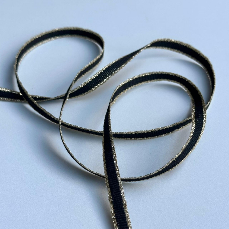 Fita Galão Preta com Bordas de Lurex Dourado - 8mm - 749