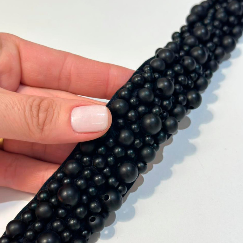 Faixa de Algodão Bordada com Pérolas Foscas - 3,2cm - 414 Faixa de Algodão Bordada com Pérolas Foscas - 3,2cm - 414