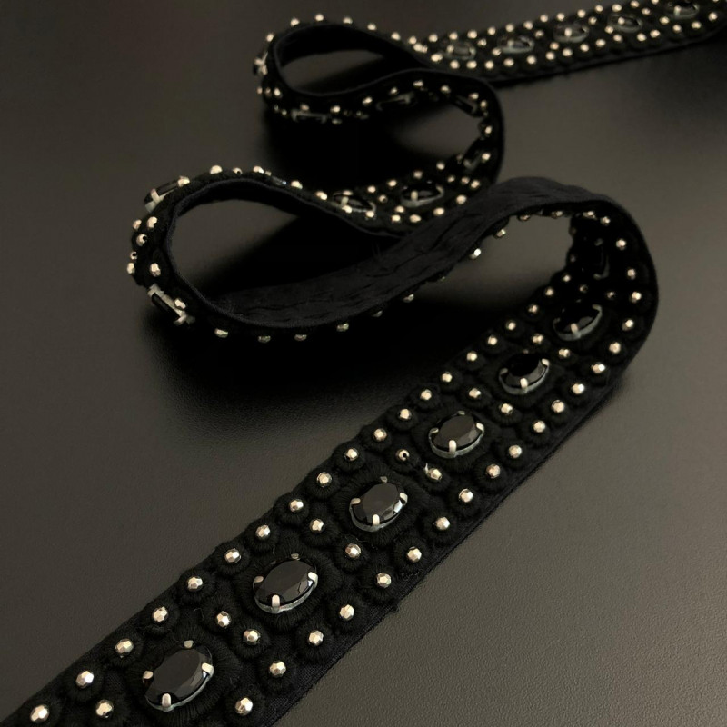 Faixa de Algodão Bordada com Chatons - 3,5cm - 415