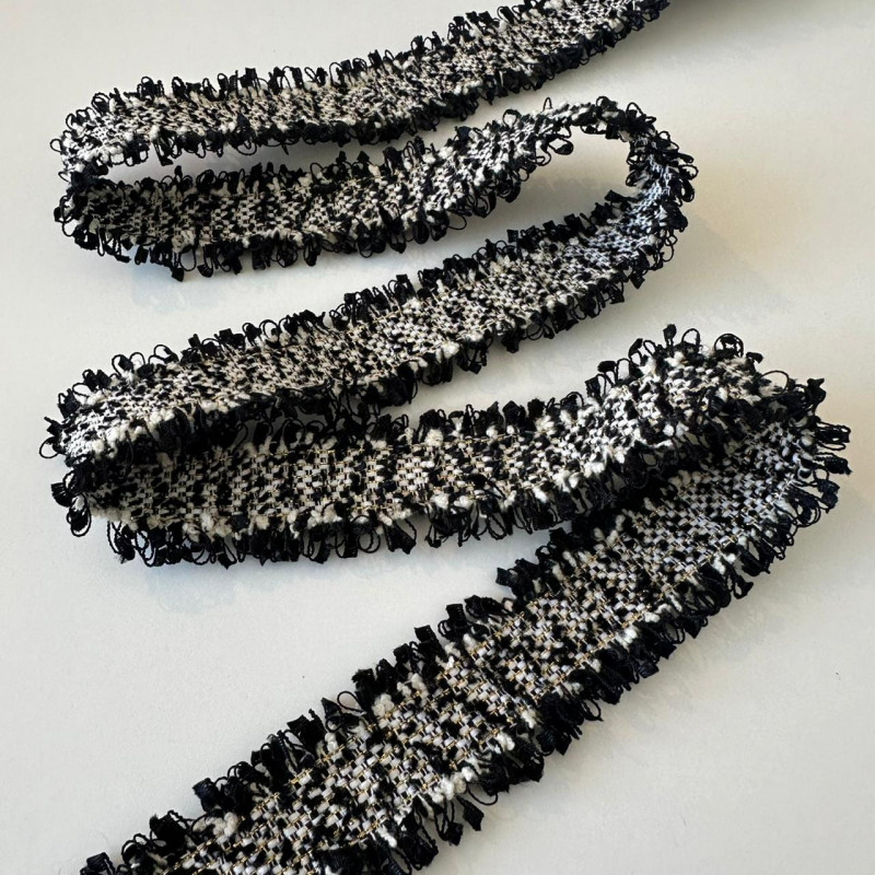 Faixa de Tweed Off / Preto - 3,5cm - 401 Faixa de Tweed Off / Preto - 3,5cm - 401