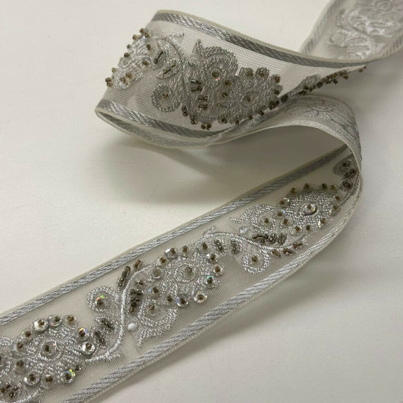 Faixa Bordada Indiana - Prata - 4,6cm - 497