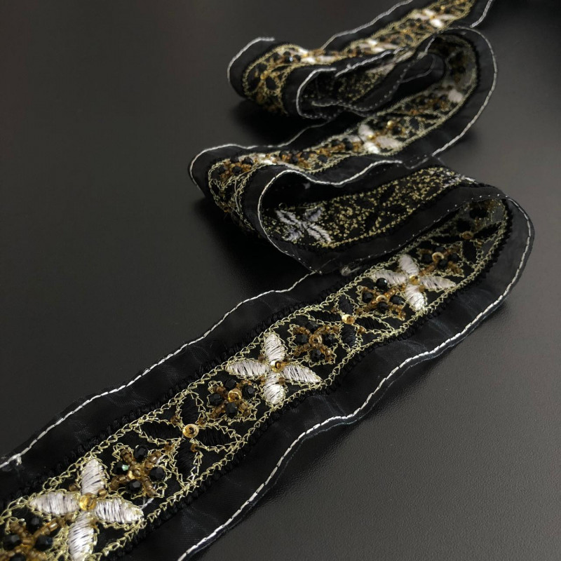 Faixa Bordada com Miçangas - 5cm - 452