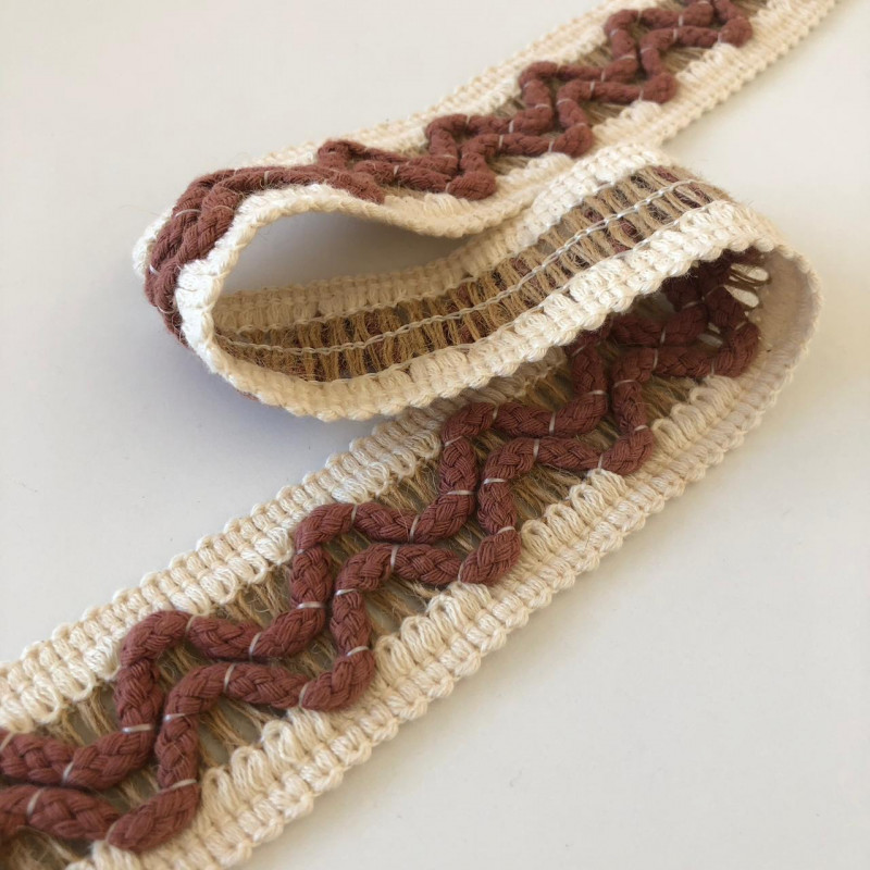 Entremeio de Sisal Bordado em Zigue - Zague - 4,5cm - 445 Entremeio de Sisal Bordado em Zigue - Zague - 4,5cm - 445