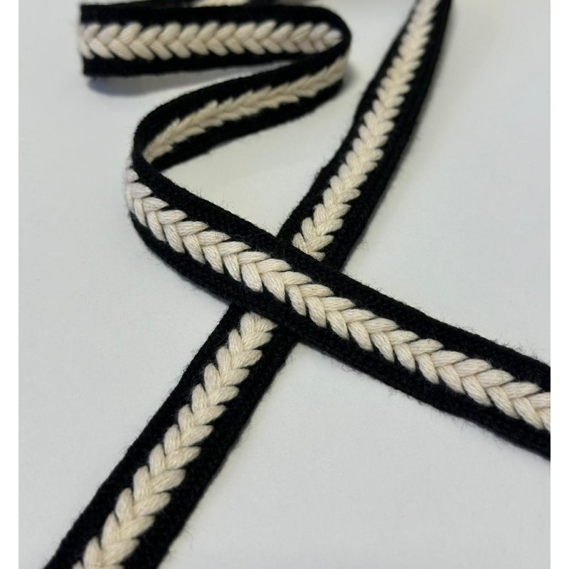 Fita Cadarço Trançada - Preto / Crú - 1,4cm - 422