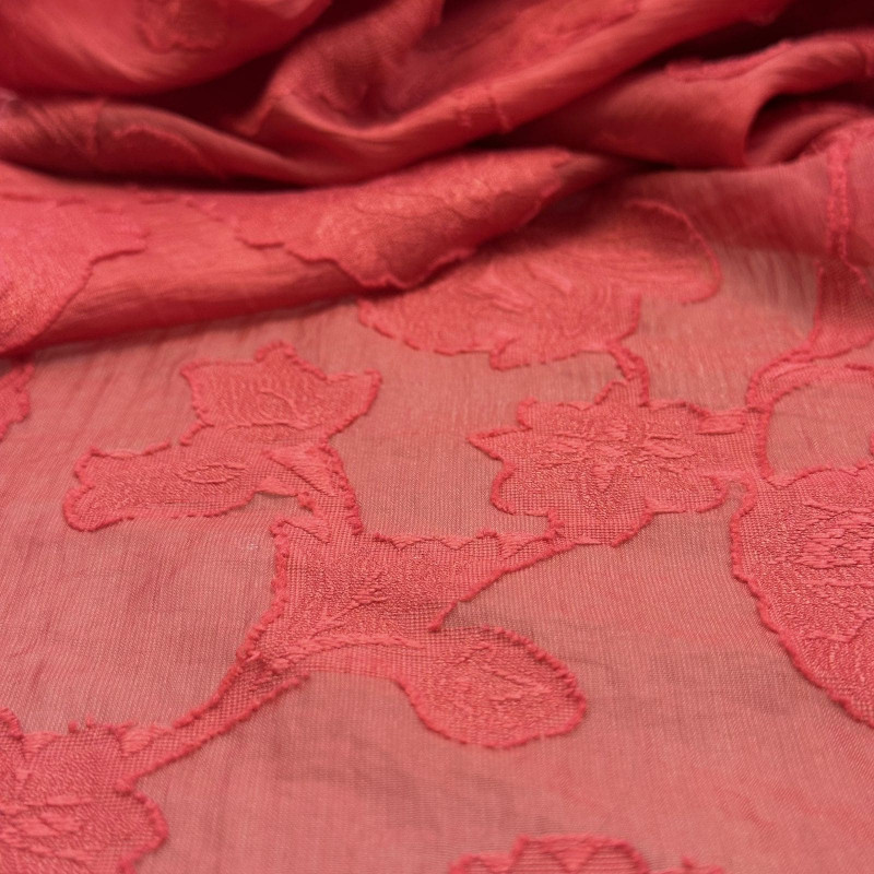 Tafetá Indiano Devorê - Vermelho Goiaba 