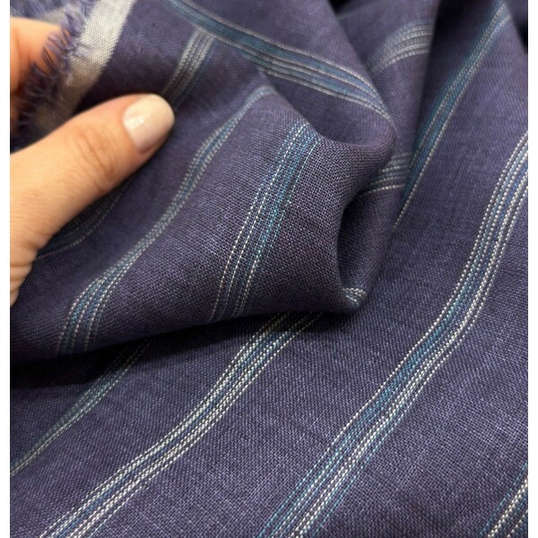 Linho Puro Maquinetado - Marinho - Fio Tinto