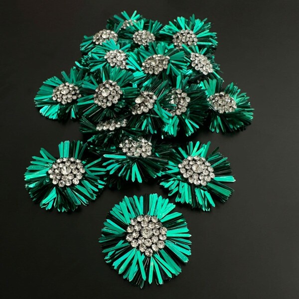 Aplicação Flor Bordado - Verde Esmeralda
