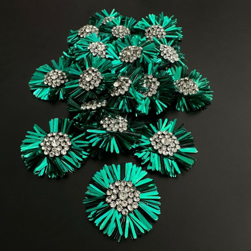 Aplicação Flor Bordado - Verde Esmeralda