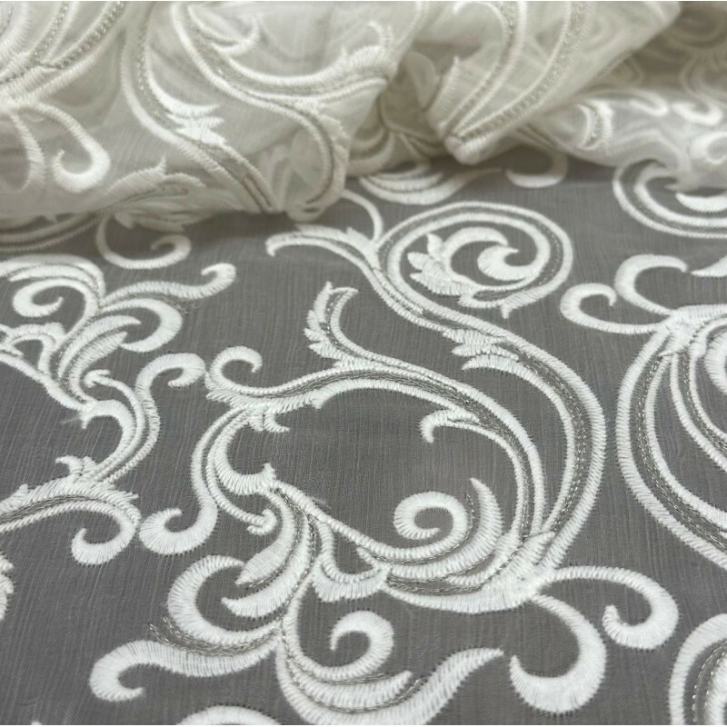 Organza de Seda Pura - Bordada 