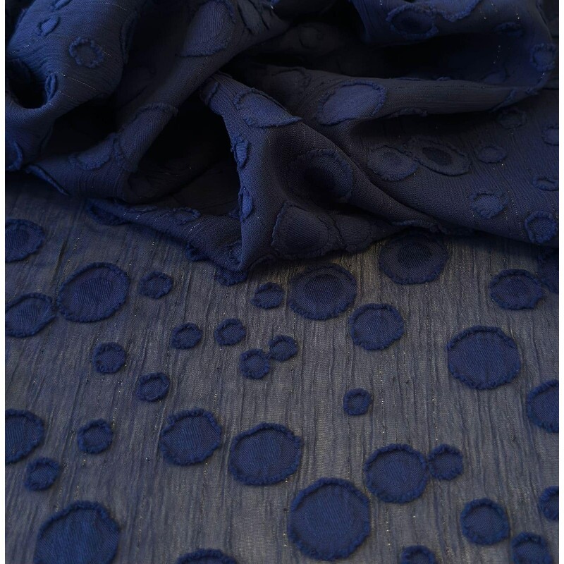 Chiffon Poá Mix - Marinho c/Fio Metalizado