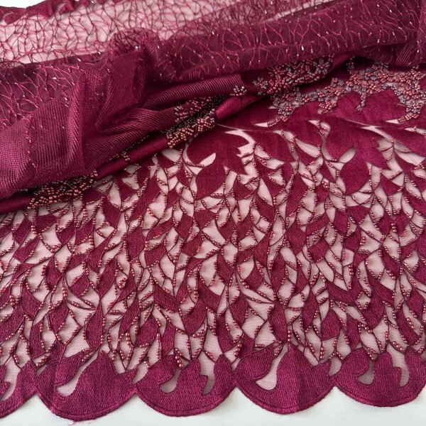 Último Corte - 90cm - Tule Bordado Pedraria Marsala