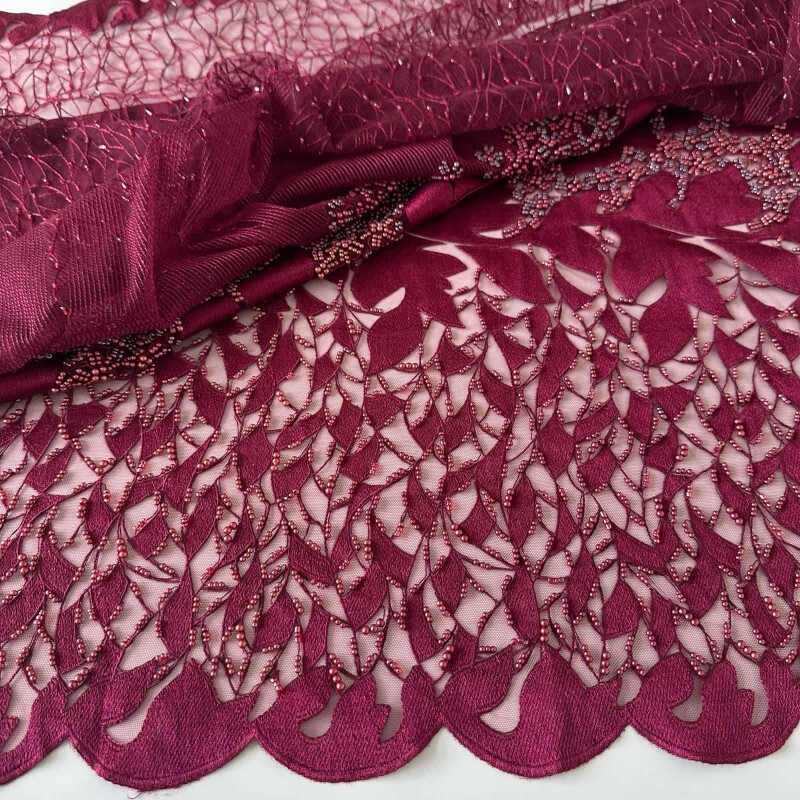 Último Corte - 90cm - Tule Bordado Pedraria Marsala