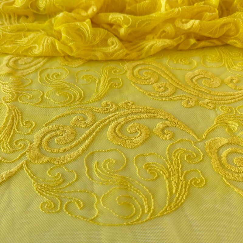 Último Corte - 1m - Tule Bordado Amarelo
