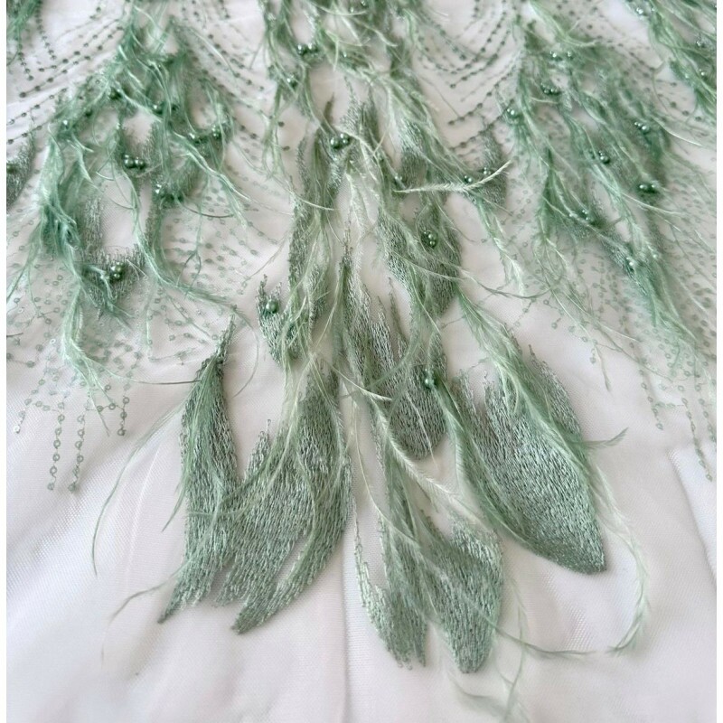 Último Corte - 50cm - Tule com Plumas - Verde Água 