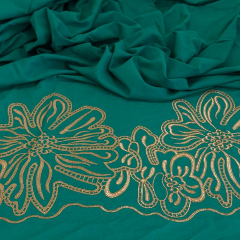 Cambraia Bordada - Verde Esmeralda - Barrado Único 
